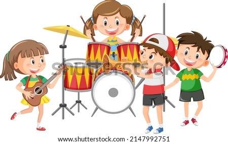 Group of children music band illustration