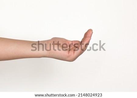 hands measuring invisible objects showing the direction. Isolated on a white background.