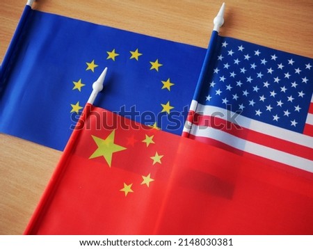 union states of america, European Union, , china flags background, Many Flags, Flags of the world, top view