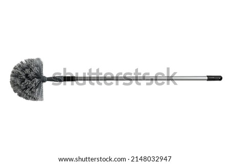 Object, cobweb duster brush head with lightweight plastic handle on whtie background isolated and clipping path.Item house cleaning for outdoor and indoor. selective focus. Royalty-Free Stock Photo #2148032947
