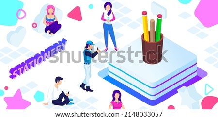 Stationery isometric design icon. Vector web illustration. 3d colorful concept