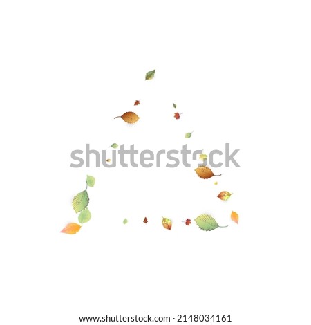 Leaves Falling. Autumn Flying Foliage. Chaotic Green, Yellow, Red Leaf Flying On White Background. Forest Design, Nature Elements. Ecology Vector Illustration. Environment Backdrop.