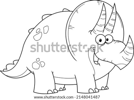 Outlined Triceratops Dinosaur Cartoon Character. Vector Hand Drawn Illustration Isolated On White Background