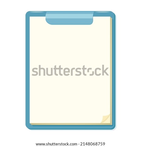 Note board with blank white paper. Notebook with clean sheet with curled corner.