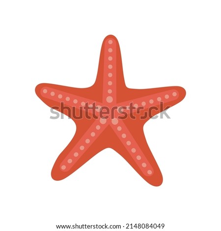 Orange starfish isolated on white background. Sea creature with spines. Marine flat clip art. Cartoon vector illustration