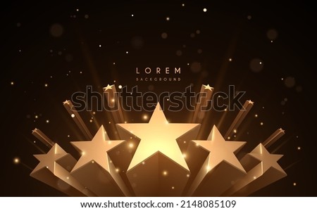 Golden stars on black background with light effect