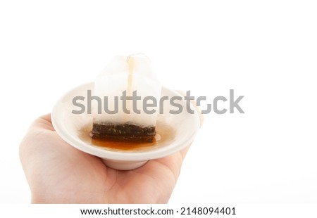 image of tea cup hand white background 