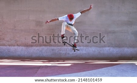 Change requires a leap of faith. Shot of a young man doing tricks on his skateboard at the skatepark.
