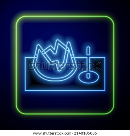 Glowing neon Bicycle on street ramp icon isolated on blue background. Skate park. Extreme sport. Sport equipment.  Vector