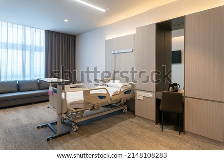 luxury ICU room in the modern hospital with furniture and decoration. Royalty-Free Stock Photo #2148108283