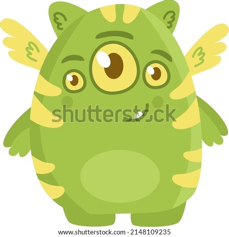 Cute vector illustration. Charming monster with wings. Print for children's clothes 