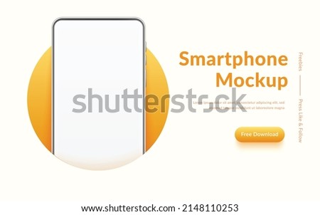 Realistic smartphone mockup. 3d mobile phone with blank white screen in colourful hole. Cell phone concept. Illustration of device 3d screen