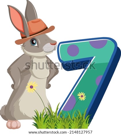 Rabbit holding the number character isolated on white background illustration