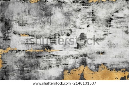 High resolution. Abstract art, modern painting, wall art, a mixture of gray and gold paint. Background design, used for wallpaper design of prints, carpets, banners, decorative paintings, art and home Royalty-Free Stock Photo #2148131537