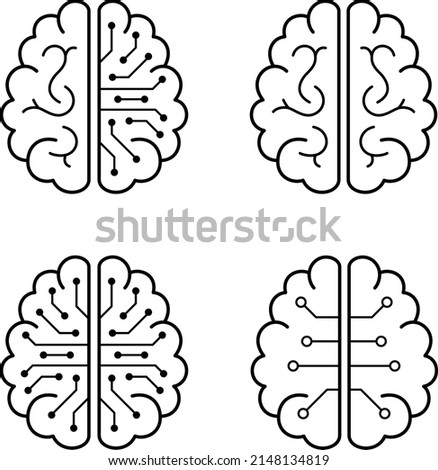 Human brain and artificial intelligence concept, top view
