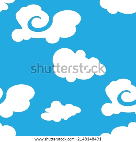 white fluffy clouds over a blue sky clip art. Simple cartoon design. Seamless pattern. Flat style vector illustration