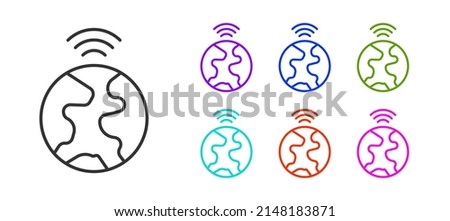 Black line Global technology or social network icon isolated on white background. Set icons colorful. Vector