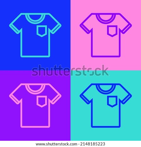 Pop art line T-shirt icon isolated on color background.  Vector Illustration
