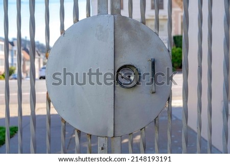 Wrought iron gate with concealed door lock at San Francisco, California