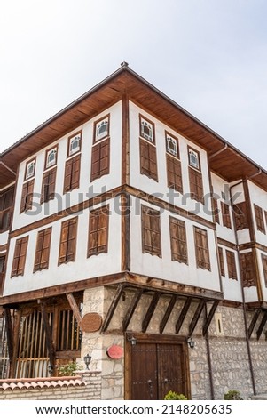 Traditional ottoman house in Safranbolu.historical stone stairs and old ottoman mansion. Safranbolu UNESCO World Heritage Site. Old wooden mansion. Ottoman architecture Royalty-Free Stock Photo #2148205635