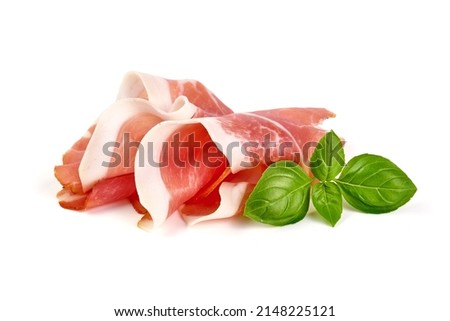 Italian prosciutto, isolated on white background Royalty-Free Stock Photo #2148225121