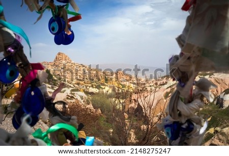 Cappadocia is one of the most famous touristic regions of Turkey. The Rock Sites of Cappadocia are UNESCO World Heritage sites. Location; Pigeon Valley. (Güvercinlik vadisi). Royalty-Free Stock Photo #2148275247