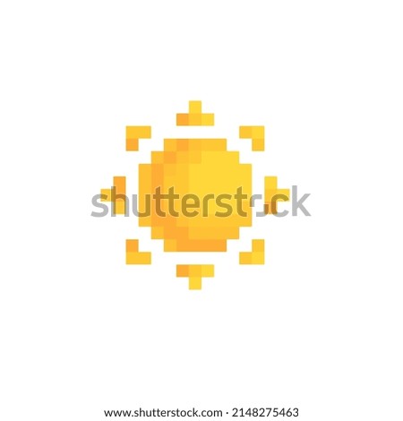 Sun sticker pixel art icon. Design for logo, web, mobile app, badges and patches. Video game sprite. 8-bit. Isolated vector illustration.