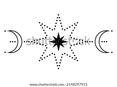 The star and moon in graphic design. Simple minimalistic style. Universal use. Black objects isolated on white background.