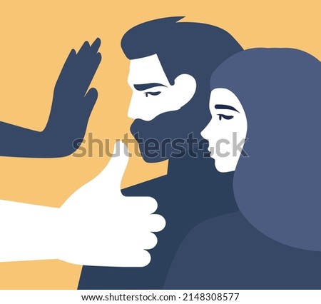 Gender inequality concept. Bias and sexism in workplace or social communication. Prejudice, stereotyping or discrimination against women or men. Flat vector illustration Royalty-Free Stock Photo #2148308577