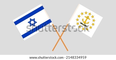 Crossed flags of Israel and the State of Rhode Island. Official colors. Correct proportion. Vector illustration
