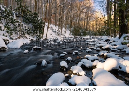 Winter on Tennessee's Doe River near Roan Mountain State Park Royalty-Free Stock Photo #2148341579