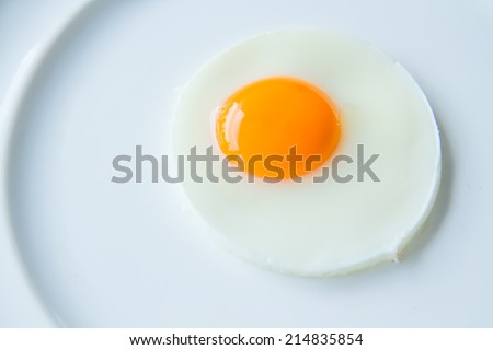 A fried egg on white dish