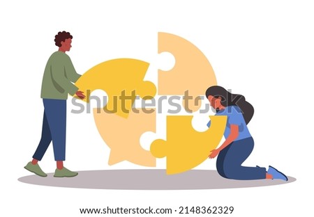 Negotiation concept. Opposite opinions, directions, interests and points of view. Making a compromise in a difficult argument. Disagreement resolution. Flat vector illustration Royalty-Free Stock Photo #2148362329