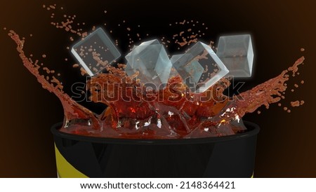 3D render Ice in Soft drink with  water splash for premium product use in cinema mockup include clipping path for cup can add logo or tex