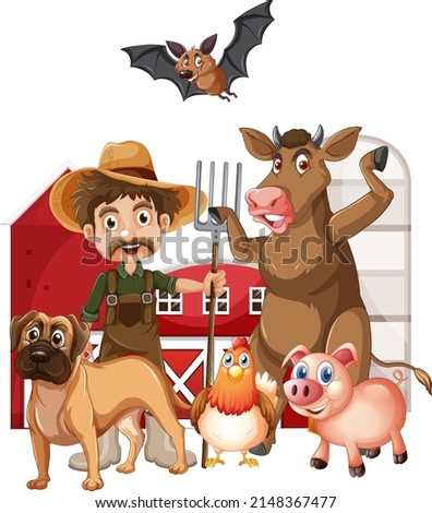 Farming theme with farmer and animals illustration