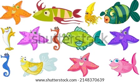 Sea animals cartoon collection illustration