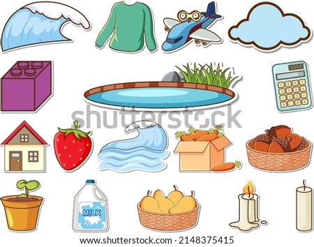 Sticker set of mixed daily objects illustration