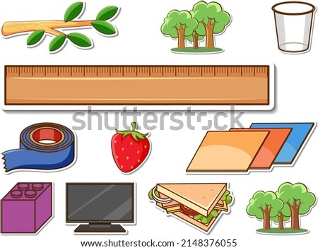 Sticker set of mixed daily objects illustration