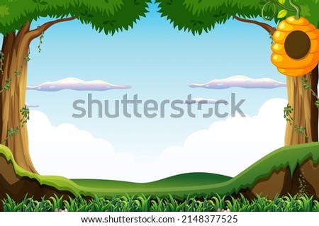 Background scene wtih blue sky and green grass illustration