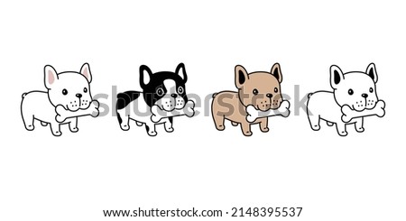 dog vector french bulldog icon bone food puppy eating character cartoon pet symbol scarf isolated tattoo stamp clip art illustration design