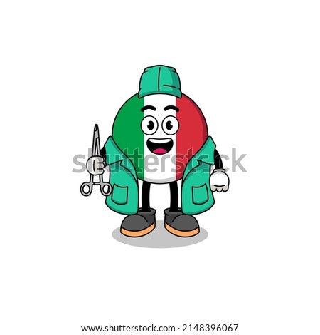 Illustration of italy flag mascot as a surgeon , character design