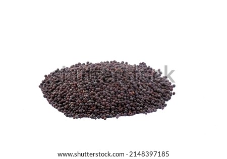 closeup of Black Mustard Seeds on white background, New Delhi India.