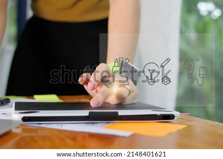 designer working on desk, hand with pen, work icon idea for background image