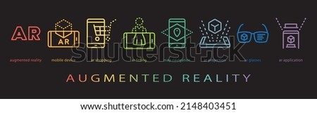Augmented Reality vector icon set. neon color on black background. Royalty-Free Stock Photo #2148403451