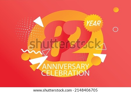 82 year anniversary celebration logotype. anniversary logo with orange and white color isolated on black background, vector design for celebration, invitation card, and greeting card - Vector