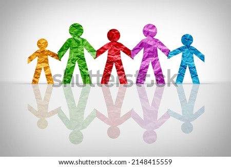 Family diversity and diverse parenting as a blended group of people together as loving parents and children as connected cutout paper. Royalty-Free Stock Photo #2148415559