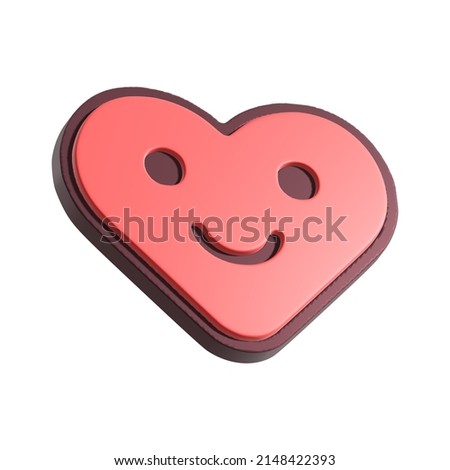 Happy heart face 3d illustration. Cartoon heart character isolated on white background.