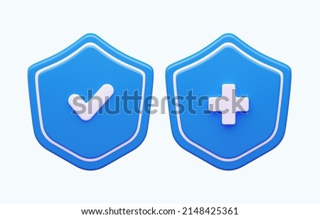 3d Medical health protection shield with cross and check mark. 3d rendering