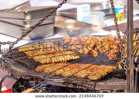 Meat  is grilled on the street