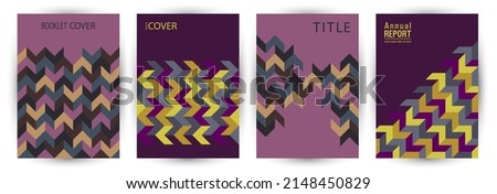 Business booklet cover template set vector design. Memphis style hipster pamphlet layout set vector. Tile geometric elements background vertical cover design